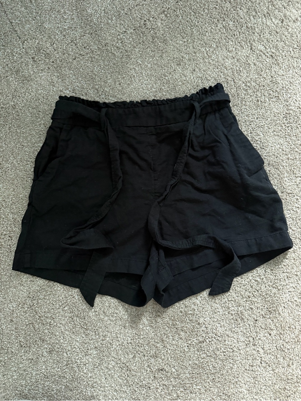 LC Women's Black Tie-Waist Paper Bag Shorts